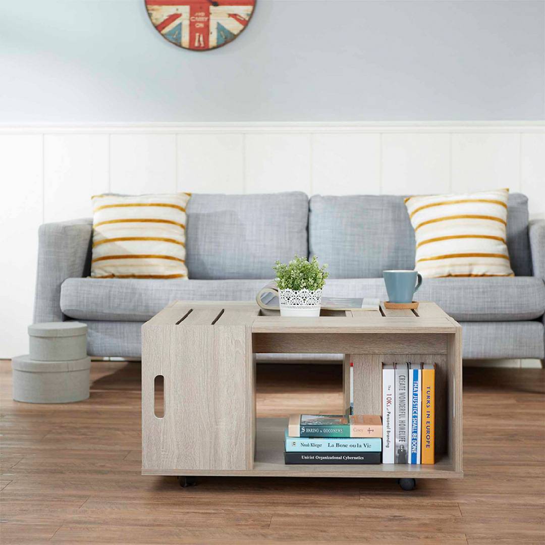 Country Style Mobile Coffee Table Flat Packing Wood Furniture